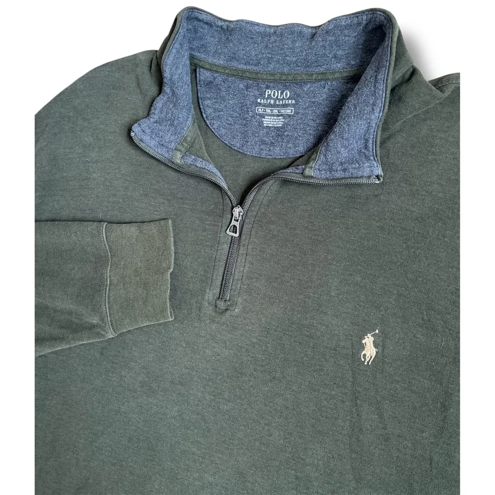 Polo Ralph Lauren Mens Dark Green Quarter Zip Pullover Sweater XLT Long Sleeve